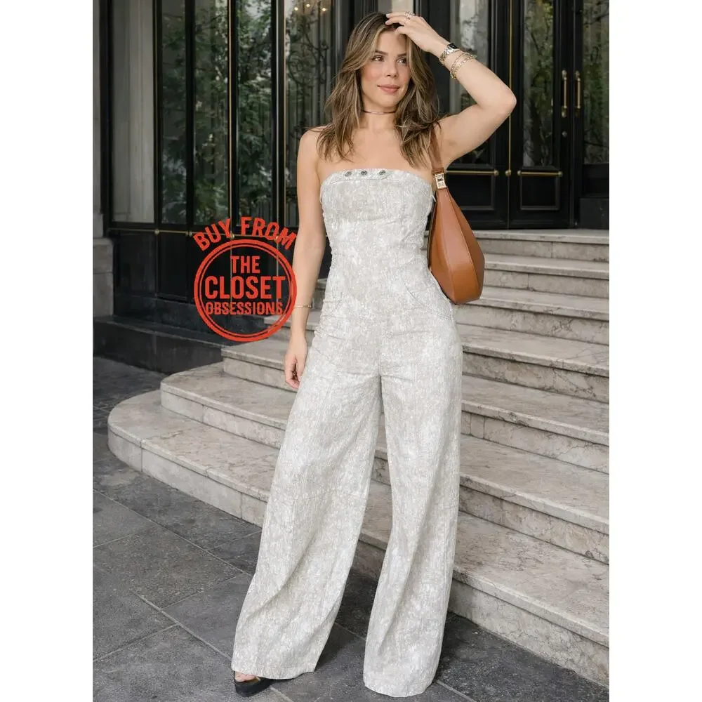 Zara Linen Blend Strapless Wide Leg Jumpsuit NWT Palazzo Resort Vacation Outfit